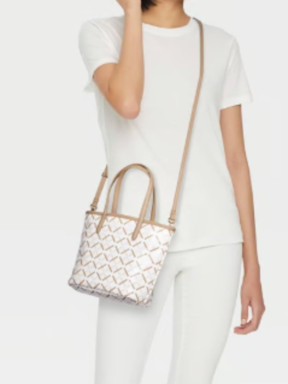 A New Day Mini Coated Canvas Tote Bag - White: Geometric Pattern, Cotton Shell